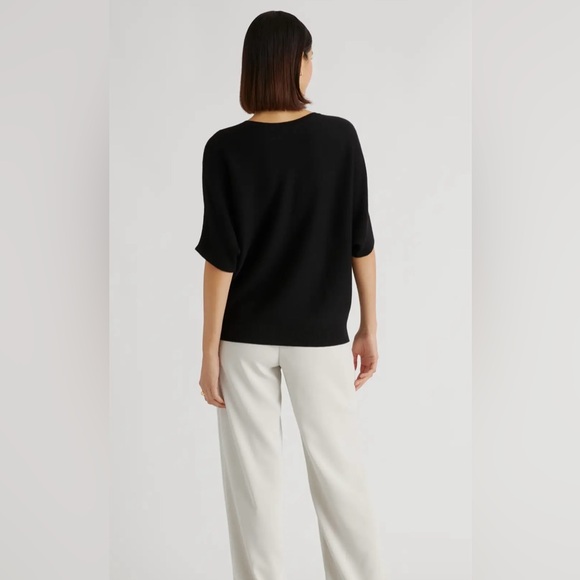 QUINCE NWOT Cotton Cashmere Link Stitch Dolman Sweater Black Size Small Gorgeous - Picture 4 of 12